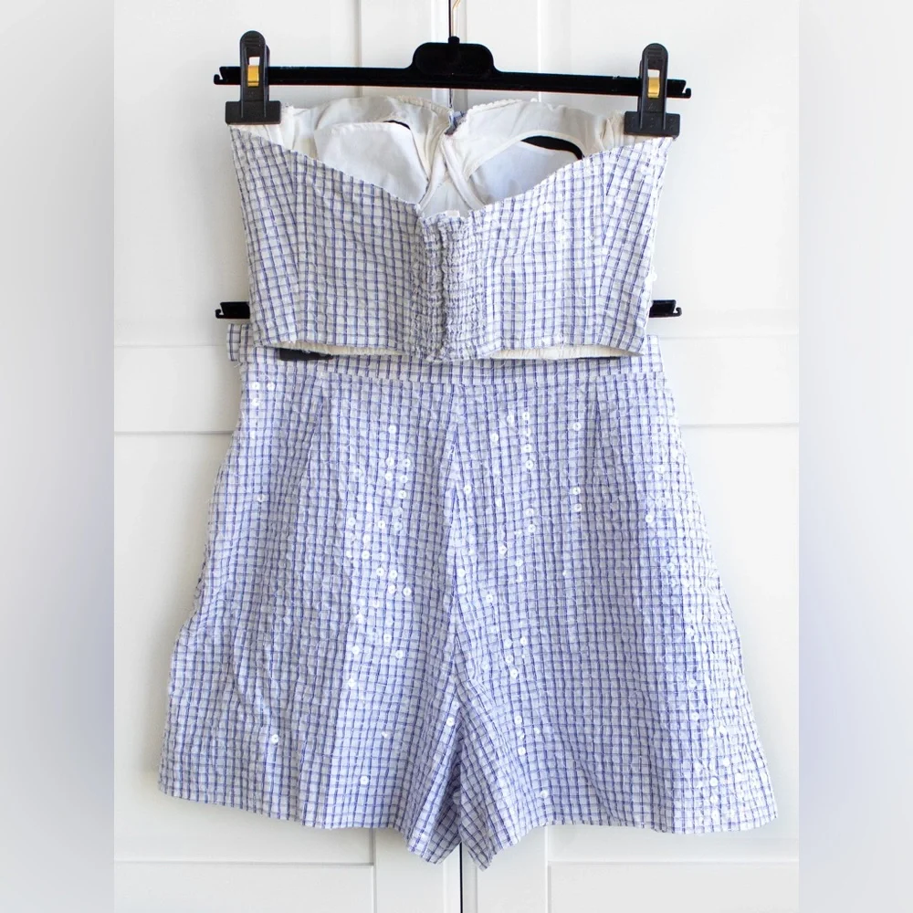 Rare Chanel Vintage Cruise 1995 Blue Gingham Bustier Shorts Camellia 95C Set - Picture 4 of 15